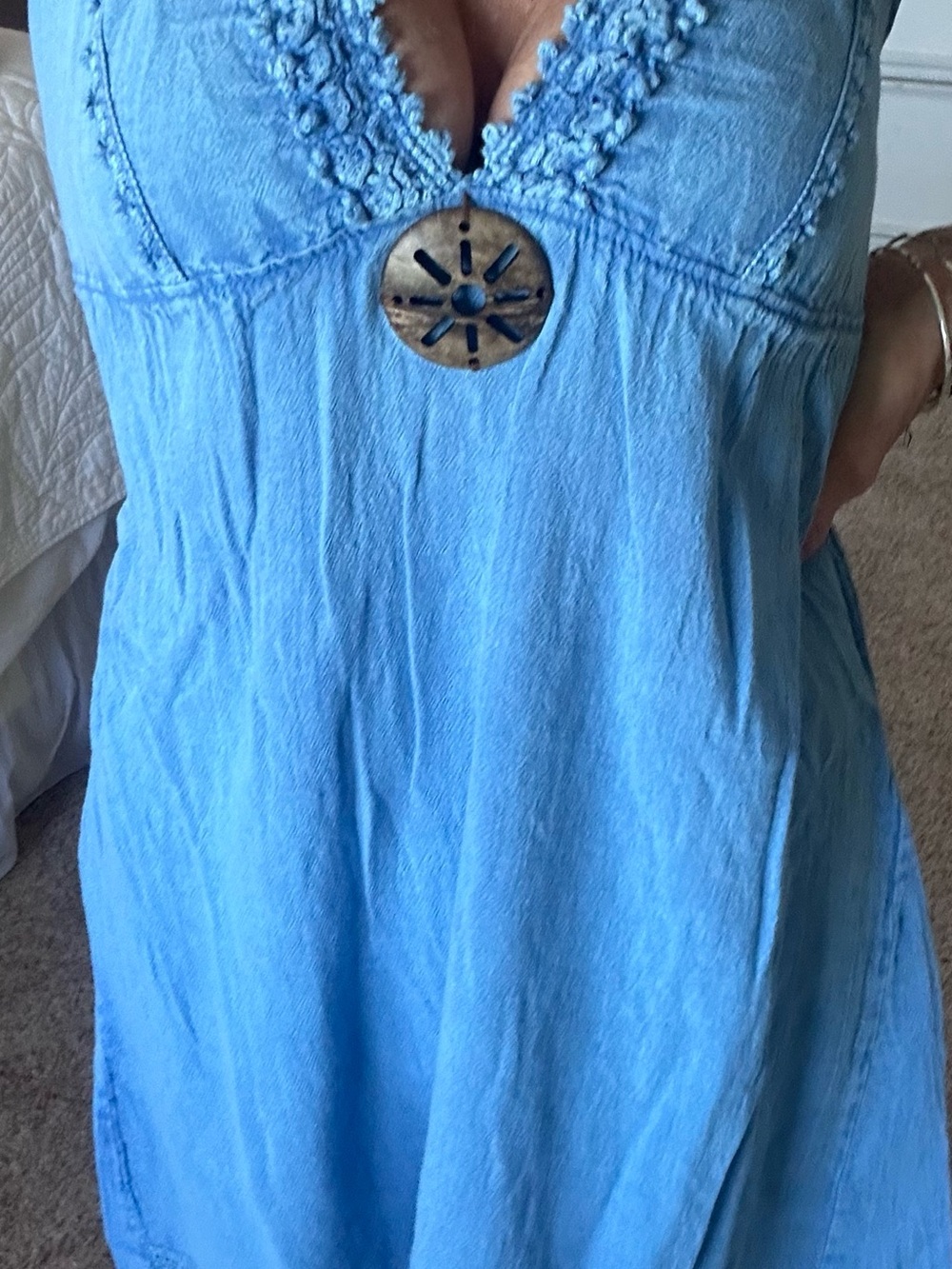 Womens' Blue Sleeveless Smocked-Strap mini Sundress